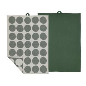 Lot de 2 torchons en coton vert sapin 50x70cm