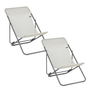 Lot de 2 transats jardin pliants multi-positions en acier b…