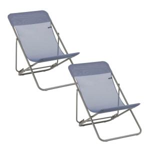 Lot de 2 transats jardin pliants multi-positions en acier b…