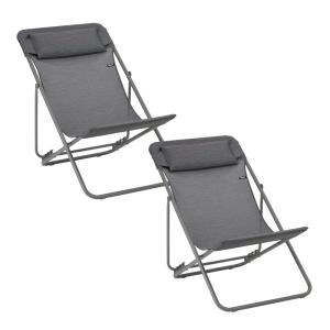 Lot de 2 transats jardin pliants multi-positions en acier g…