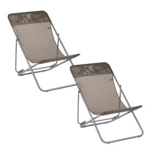 Lot de 2 transats jardin pliants multi-positions en acier m…