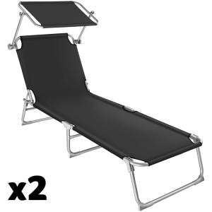 Lot de 2 transats pliables en acier polyester dossier régla…