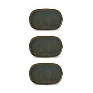 Lot de 3 assiettes vert en porcelaine 34x22xh2cm