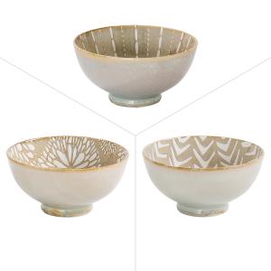 Lot de 3 bols    15 cm  beige en porcelaine H7.5