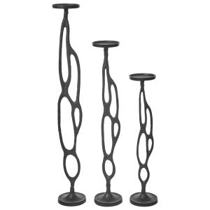 Lot de 3 bougeoirs métal 54 68 84 cm noir
