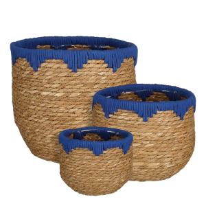 Lot de 3 cache-pots en jonc de mer bleu H24