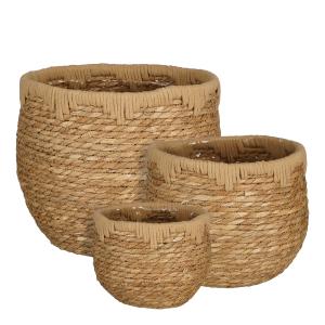 Lot de 3 cache-pots en jonc de mer marron clair H24