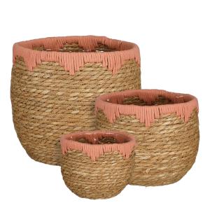 Lot de 3 cache-pots en jonc de mer rose H24