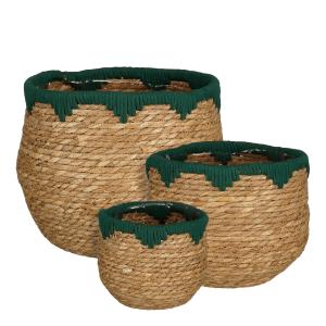 Lot de 3 cache-pots en jonc de mer vert H24