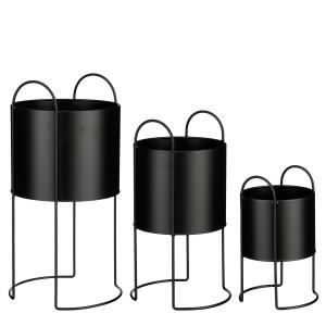 Lot de 3 cache-pots sur pied en métal noir H51