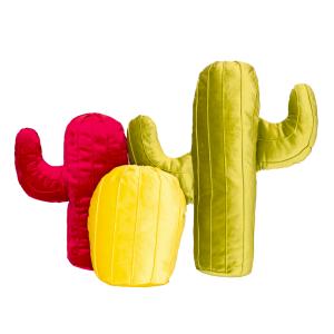 Lot de 3 coussins cactus en velours multicolore