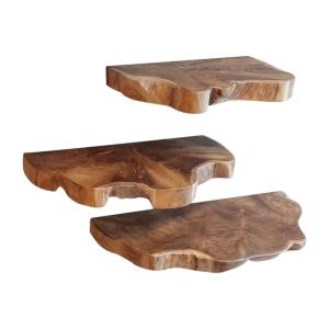 Lot de 3 étagères murales en bois de teck recyclé aspect na…