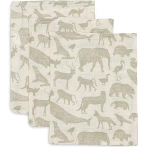 Lot de 3 gants de toilette en gaze de coton Animals Olive G…