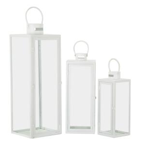 Lot de 3 lanternes en métal blanc 22x22x66-18x18x49,5-14x14…