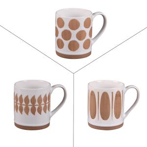 Lot de 3 mugs   35 cl  décoré en faïence H9.3