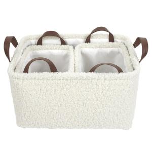 Lot de 3 paniers de rangement en bouclette blanc