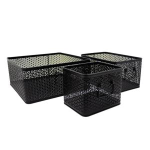 Lot de 3 paniers de rangement en métal noir 32 x 32 x 14 cm