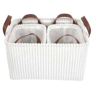 Lot de 3 paniers de rangement en tissu côtelé blanc