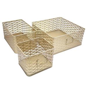 Lot de 3 paniers de rangement métal doré