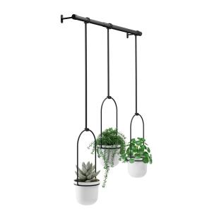 Lot de 3 pots suspendus triflora en plastique noir