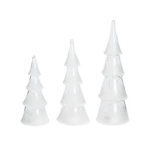 Lot de 3 statuettes déco sapins de Noël blancs avec LED