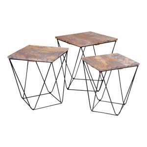 Lot  de 3 tables basses acier et effet marbre gris