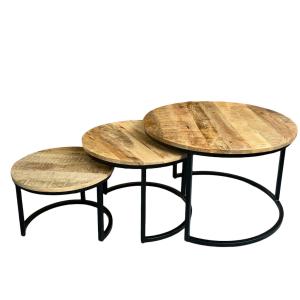 Lot de 3 tables basses gigognes plateau en manguier pieds m…