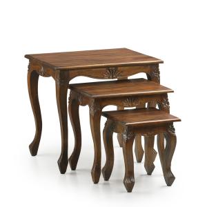 Lot de 3 tables en bois marron. L60 cm, L 45 cm, L30 cm
