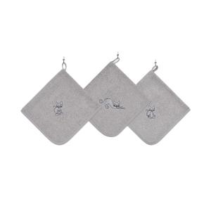 Lot de 3 torchons carrés en éponge coton  gris perle