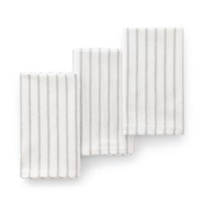 Lot de 3 torchons en coton à rayures gris clair 45x70 cm