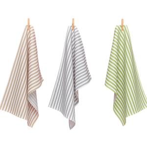 Lot de 3 torchons en coton vert/gris 40x60cm