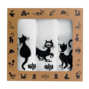 Lot de 3 torchons  Les chats brodé en coton blanc 40 x 60 c…