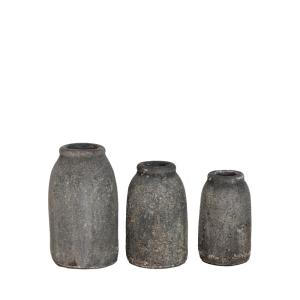 Lot de 3 vases en terre cuite à effet vieilli gris foncé