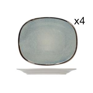 Lot de 4 Assiettes plates en Grès, bleu, 24X31 cm