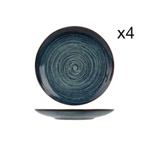 Lot de 4 Assiettes plates en Grès, bleu, D27,5 cm