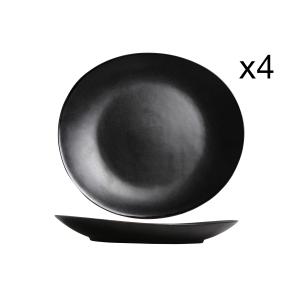 Lot de 4 Assiettes plates en Grès, noir 28X25,5 cm