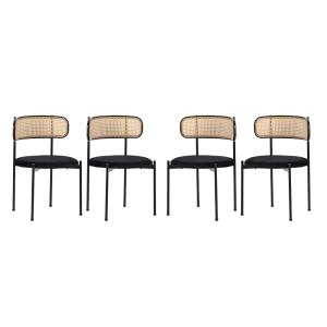 Lot de 4 Chaises d'Extérieur en Rotin et Métal Noir