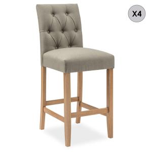 Lot de 4 chaises de bar en bois et tissu beige - H65cm