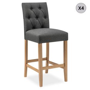 Lot de 4 chaises de bar en bois et tissu gris - H65cm