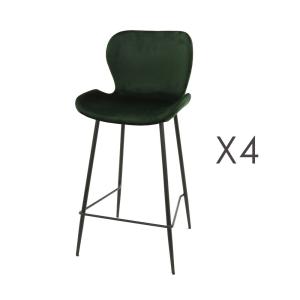 Lot de 4 chaises de bar en velours vert foncé