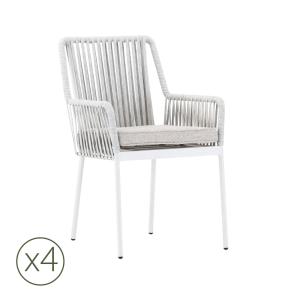 Lot de 4 chaises de jardin aluminium blanc et corde grise a…