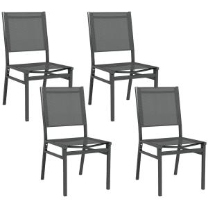 Lot de 4 chaises de jardin aluminium textilène gris