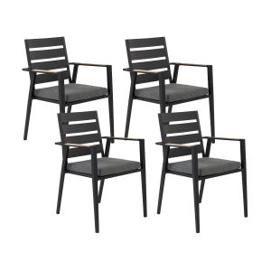 Lot de 4 chaises de jardin avec coussins métal noir