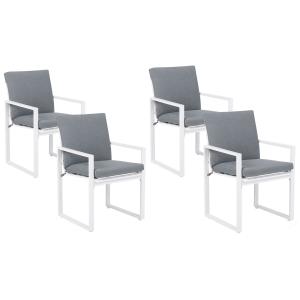 Lot de 4 chaises de jardin avec coussins tissu gris