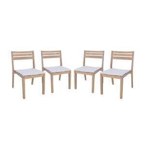 Lot de 4 chaises de jardin beige bois d'acacia avec coussin