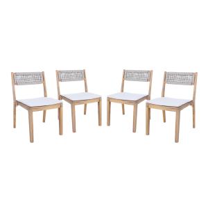 Lot de 4 chaises de jardin beige bois d'acacia avec coussin…