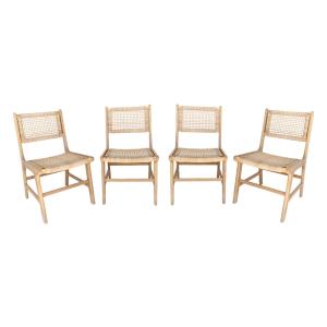 Lot de 4 chaises de jardin, cannage et bois naturel