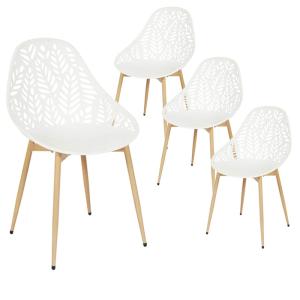 Lot de 4 chaises de jardin coque plastique ajourée blanc pi…