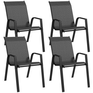 Lot de 4 chaises de jardin empilables acier noir résine tre…