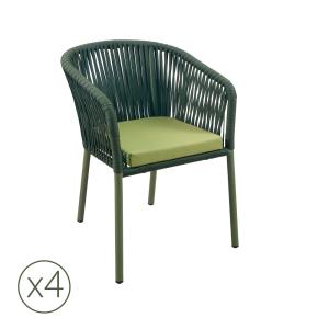 Lot de 4 chaises de jardin en aluminium vert et corde avec…